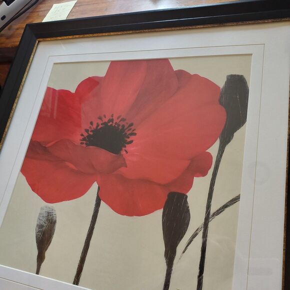 Rare Ivo Stoyanov Print Framed & Signed, Garnet Red Poppy, 17" - Picture 5 of 7